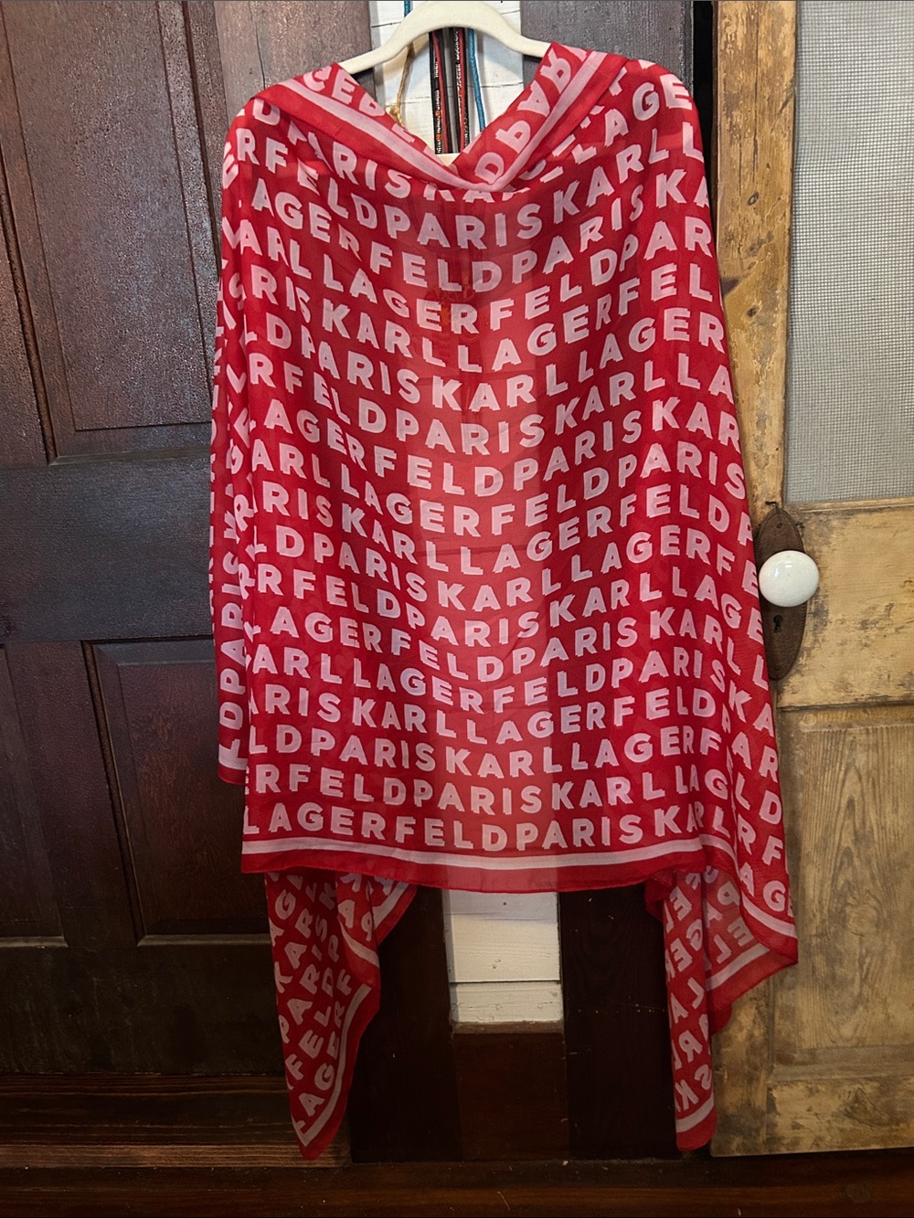 Karl Lagerfeld Red and White Logo-Print Wrap